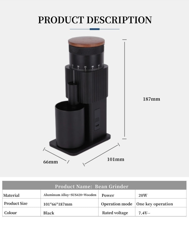 Strailine Electric Coffee Grinder USB Rechargeable, 6-Core Blade, Adjustable Grind