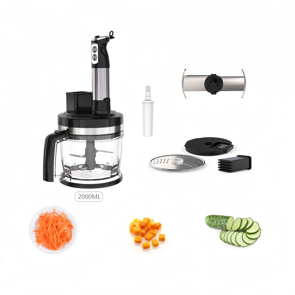 Strailine Hand Blender 9-in-1 800W with 600ml BPA-free Beaker, 2L Food Processor, Slice, Grate & Chop, Puree/Masher, Whisk, Easy SmartSpeed, Black