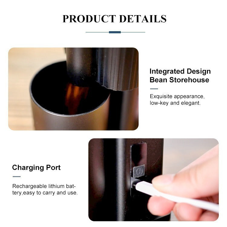 Strailine Electric Coffee Grinder USB Rechargeable, 6-Core Blade, Adjustable Grind