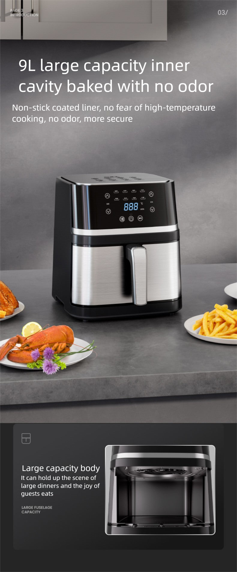 Strailine Multi-Function Air Fryer – Stainless Steel, Large Capacity