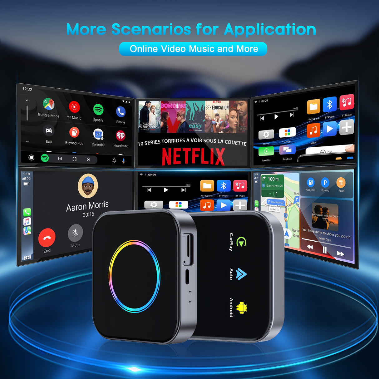 Strailine 3-in-1 Wireless CarPlay, Android Auto Adapter Plug & Play, Supports Netflix, YouTube, and TF Card. Works with Android Auto Cars.