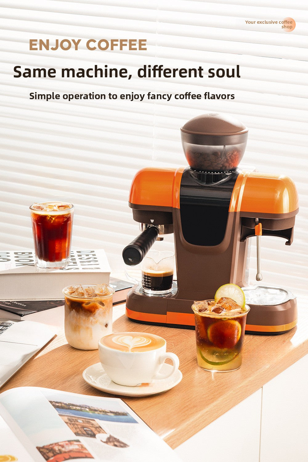 Strailine Espresso Coffee Machine with Grinder & Milk Frother – Semi-Automatic, Compact, Home & Commercial Use