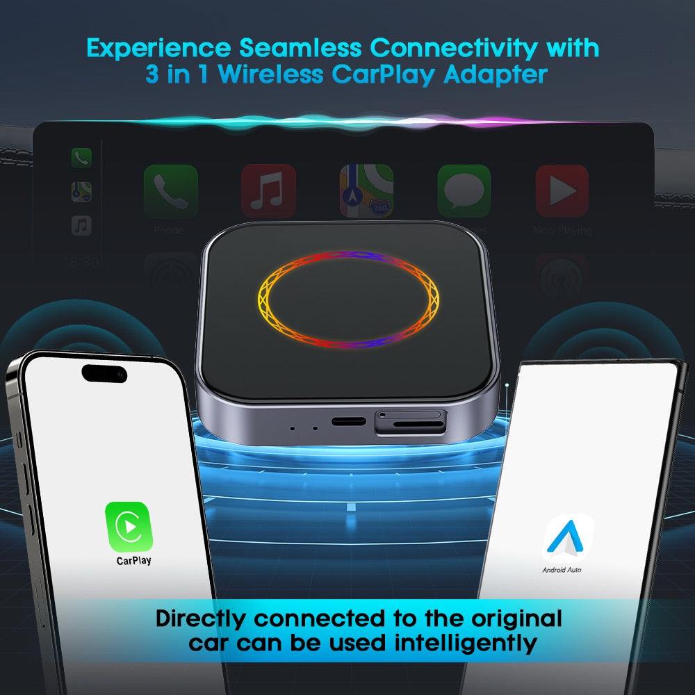 Strailine 3-in-1 Wireless CarPlay, Android Auto Adapter Plug & Play, Supports Netflix, YouTube, and TF Card. Works with Android Auto Cars.