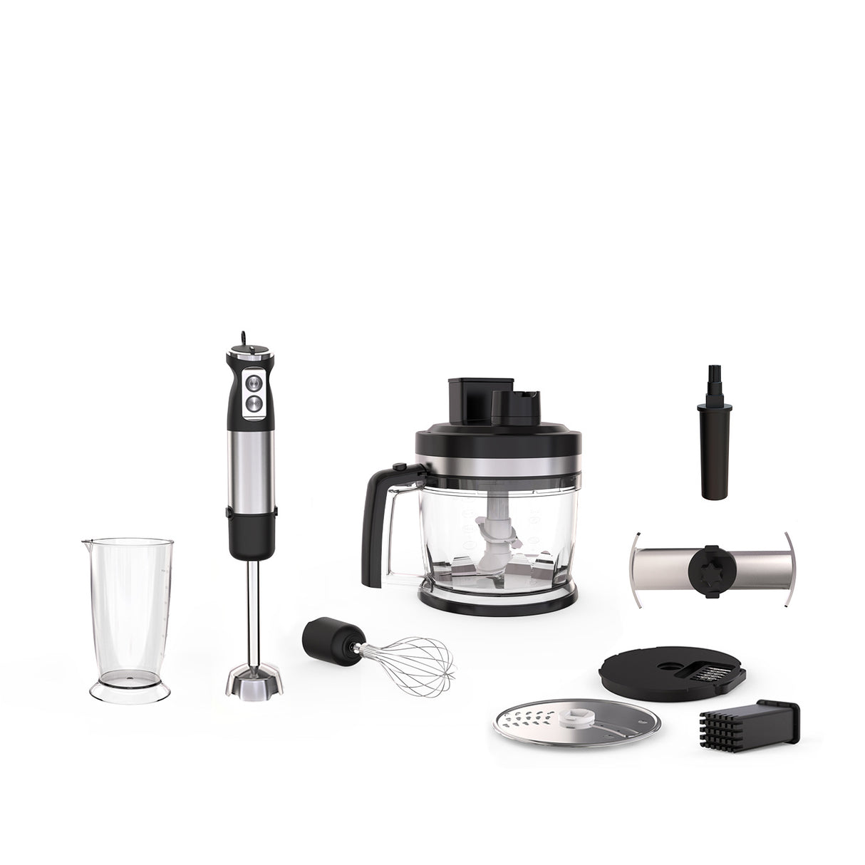 Strailine Hand Blender 9-in-1 800W with 600ml BPA-free Beaker, 2L Food Processor, Slice, Grate & Chop, Puree/Masher, Whisk, Easy SmartSpeed, Black