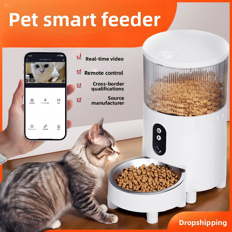 Strailine Smart Pet Feeder for Cross-border Use with Visual and Voice Features, Automatic Feeding Device for Cats and Dogs with Timed and Measured Food Dispensing