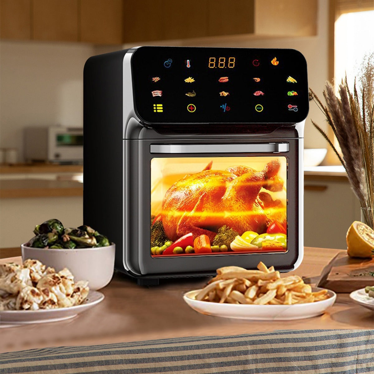 Strailine Digital Air Fryer 15L Oil Free Cooking Led Display With Touch Screen Smart Finish Cook 1350W Black