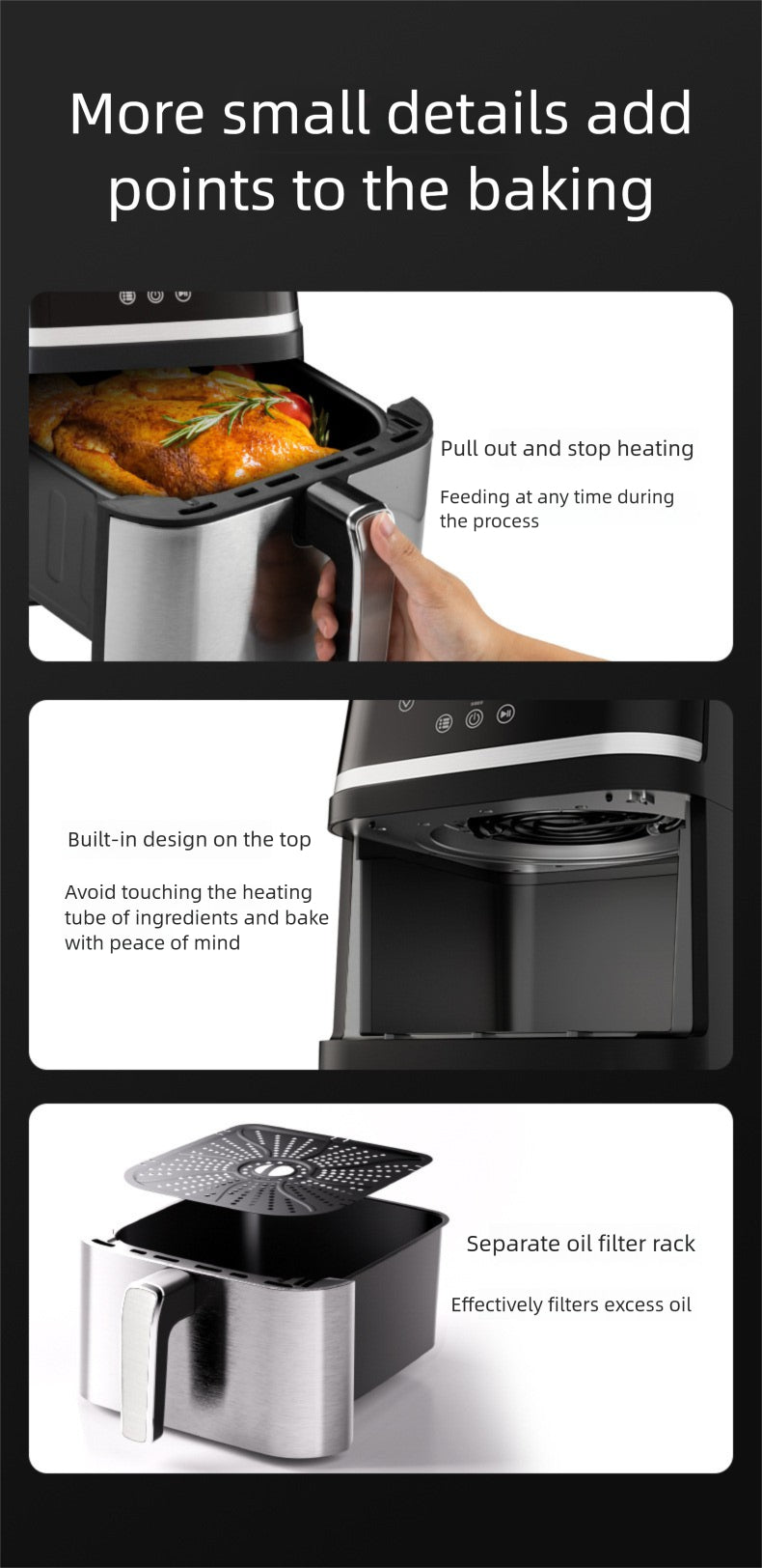 Strailine Multi-Function Air Fryer – Stainless Steel, Large Capacity