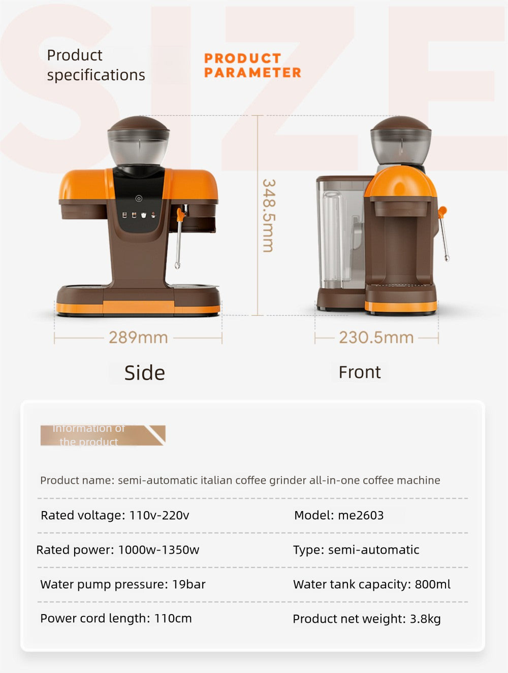 Strailine Espresso Coffee Machine with Grinder & Milk Frother – Semi-Automatic, Compact, Home & Commercial Use