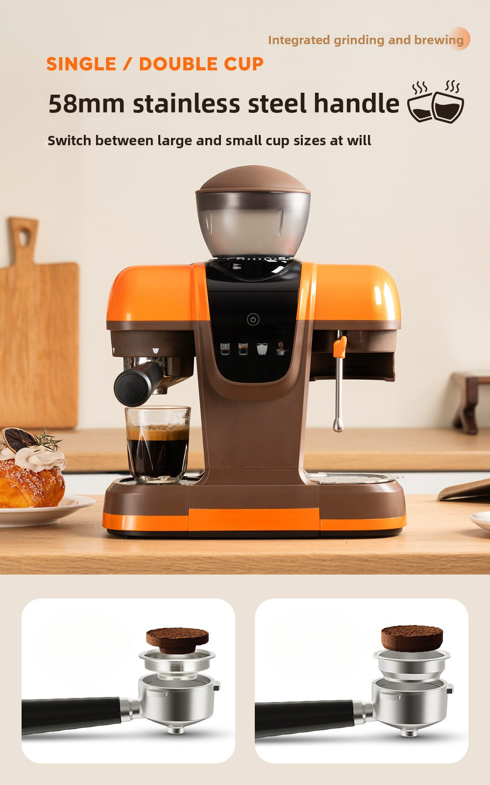 Strailine Espresso Coffee Machine with Grinder & Milk Frother – Semi-Automatic, Compact, Home & Commercial Use