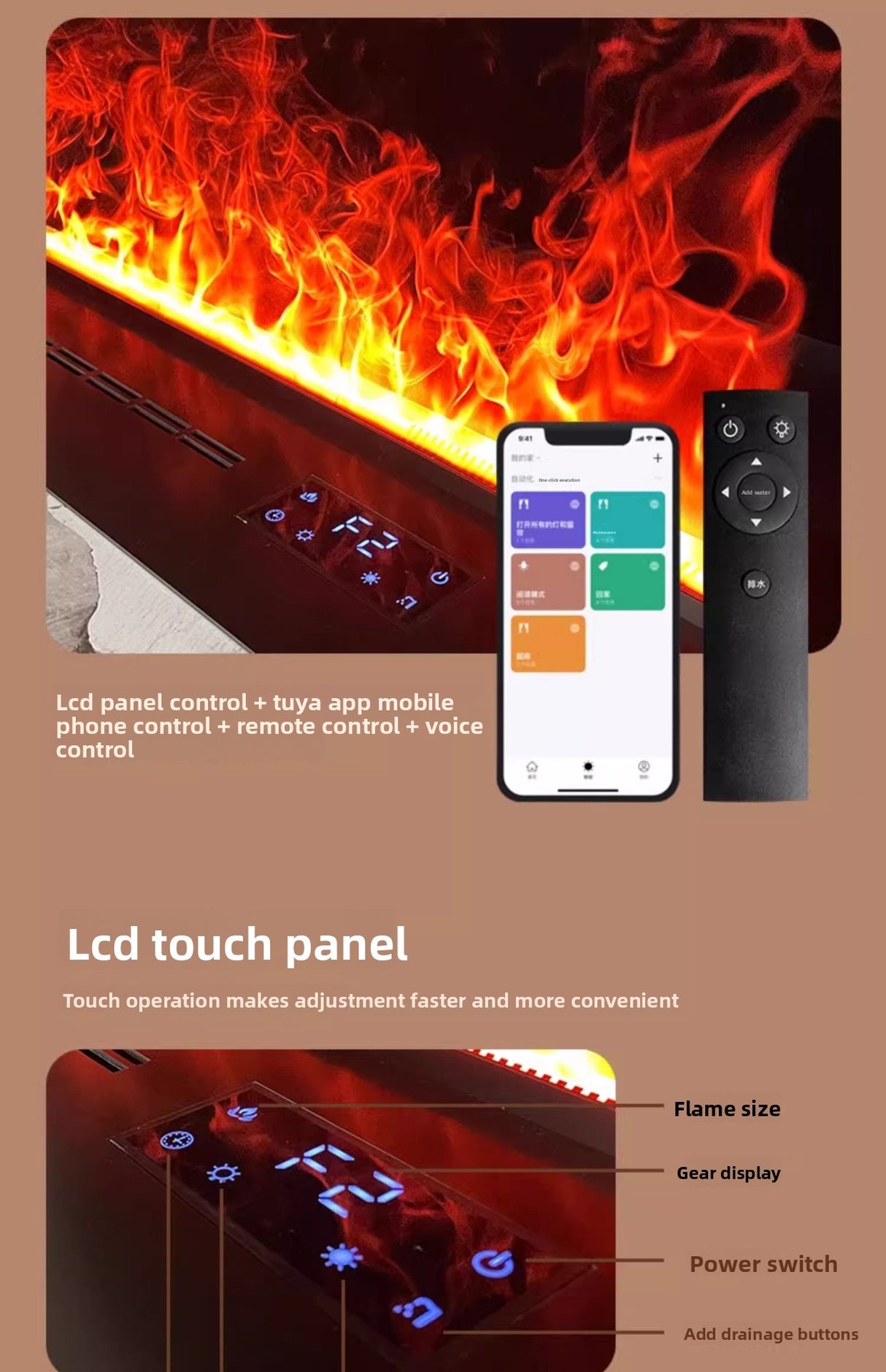 Straline Smart Media Console: Built-In 3D Flame Fireplace & Ultrasonic Humidifier