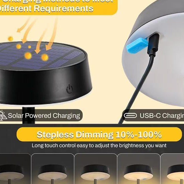 Strailine Solar Charging Cordless Table Lamp IP67 Waterproof Stepless Dimming for Indoor and Outdoor
