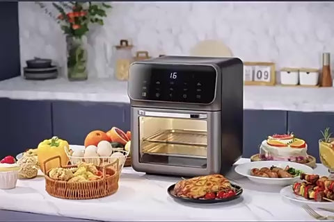 Strailine Digital Air Fryer 15L Oil Free Cooking Led Display With Touch Screen Smart Finish Cook 1350W Black